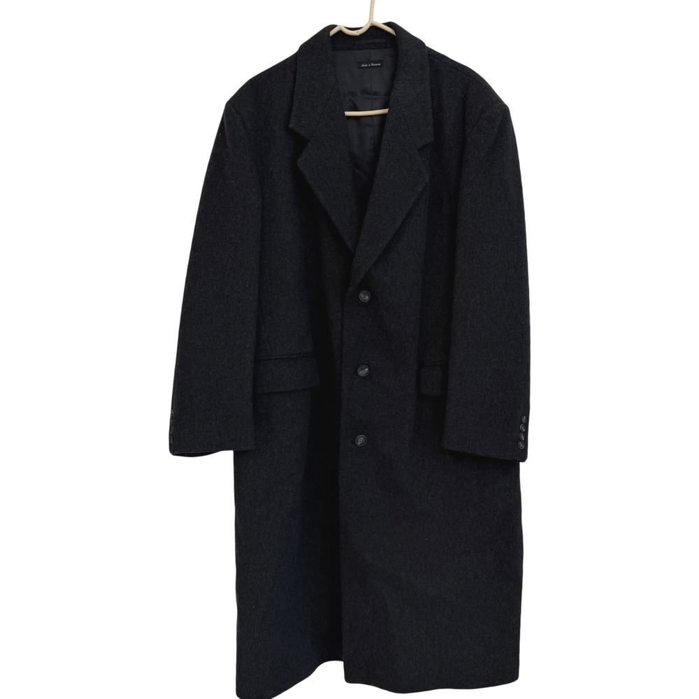 Vintage Stafford 100% Wool Overcoat Black Long Trench Coat Mens Size 46 Hungary